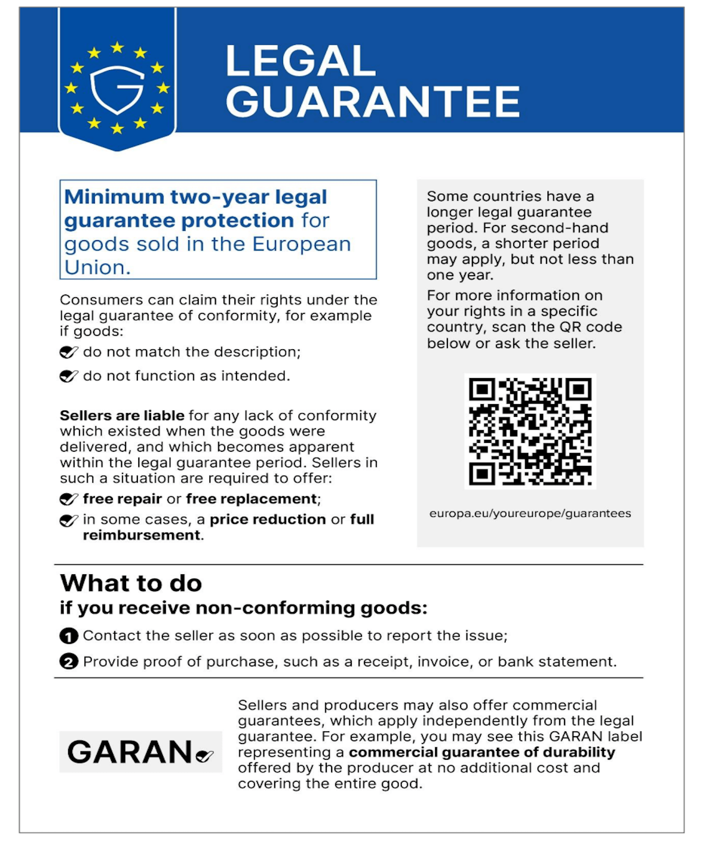 Official EU notice on the legal guarantee of conformity